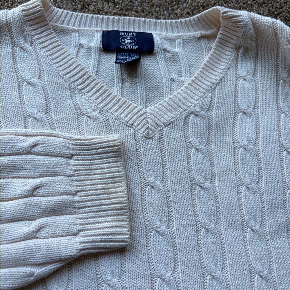 Hunt Club Men's Ivory Off White Cable Knit Sweater Size Large Tall